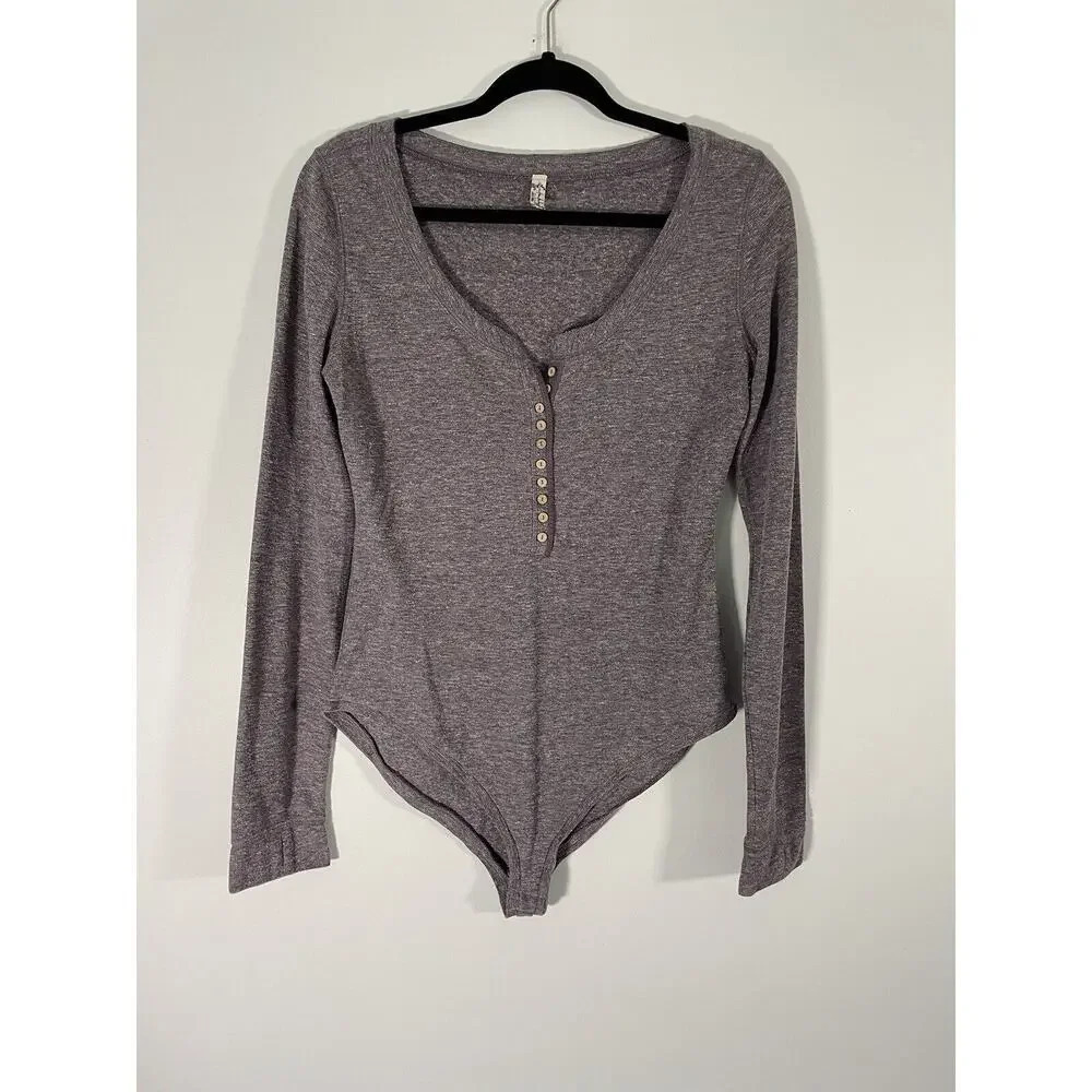 Intimately Free People Dylan Henley Bodysuit Purple Size Large Long Sleeve